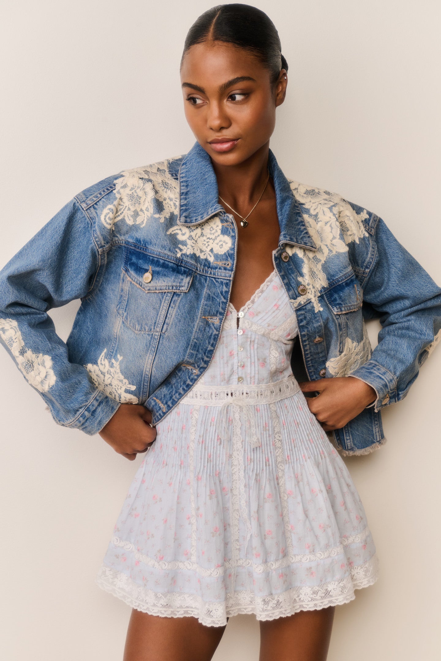 Amana Lace Patchwork Denim Jacket