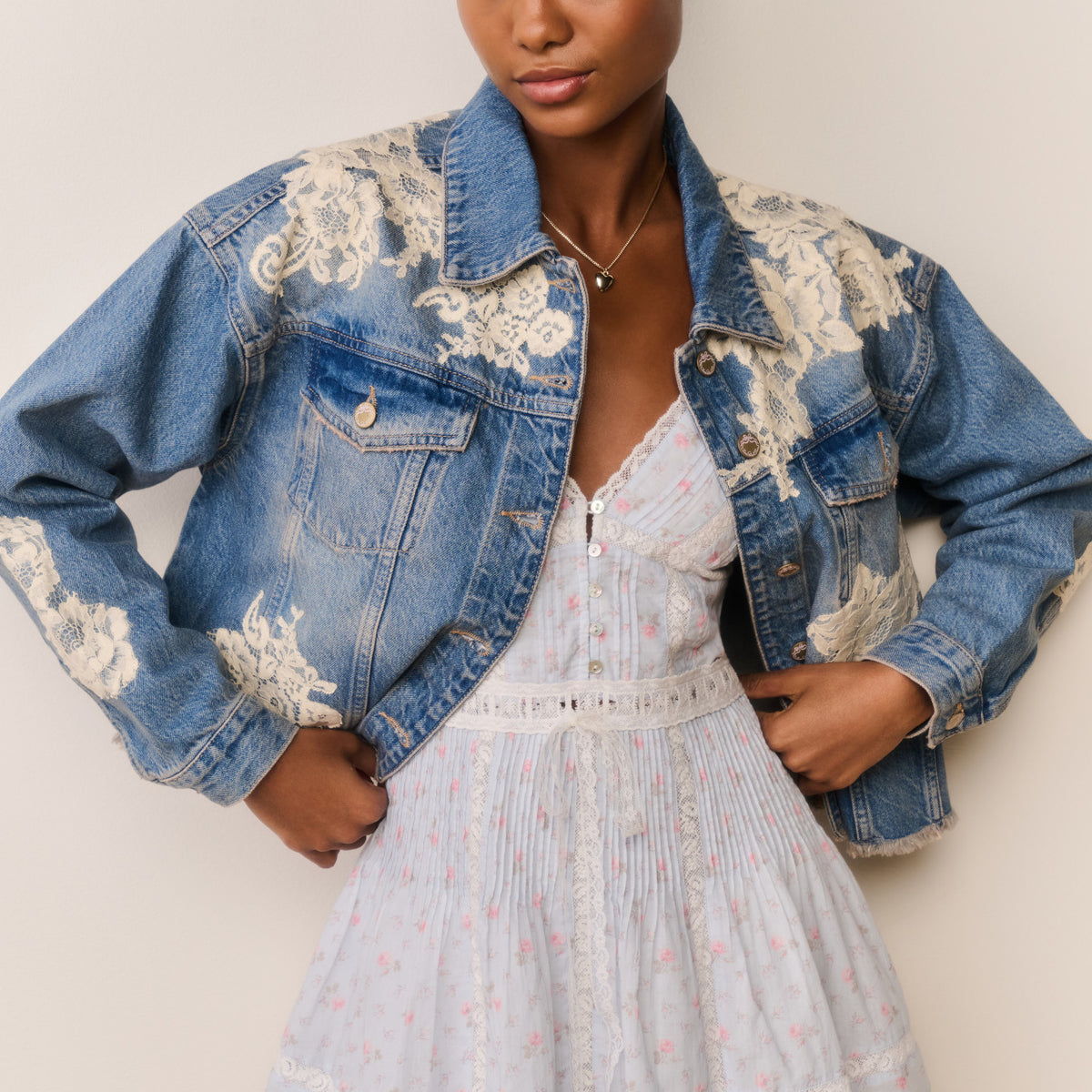 Amana Lace Patchwork Denim Jacket