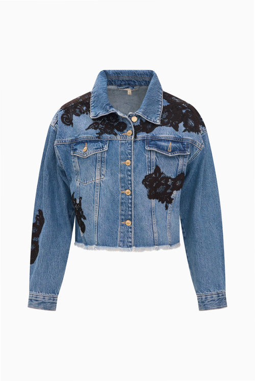 Amana Lace Appliqué Denim Jacket