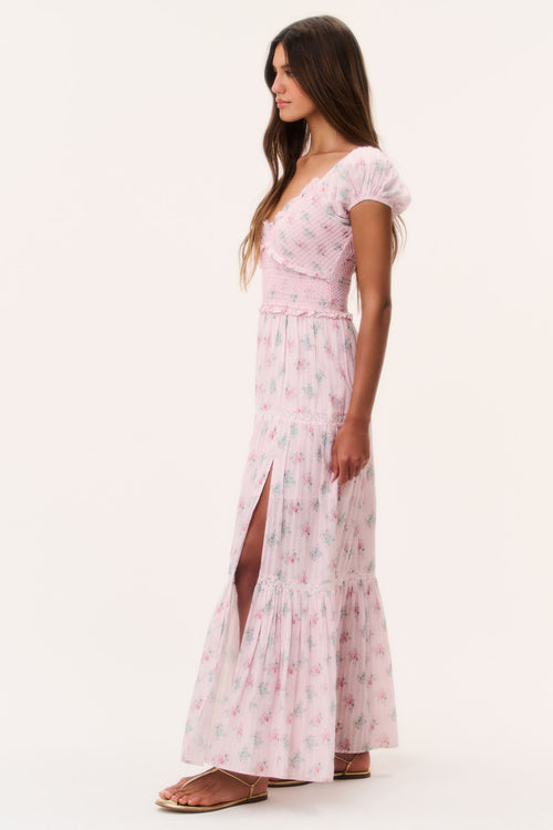 floral dress long Ani Maxi (Blue) 14 A flowy short flutter sleeve maxi dress in a pink floral print Andrea & Leo A1332 Long