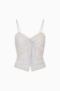 Striped camisole with lace details on a white background