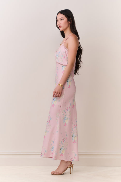 Annabeth Satin Floral Maxi Slip Dress