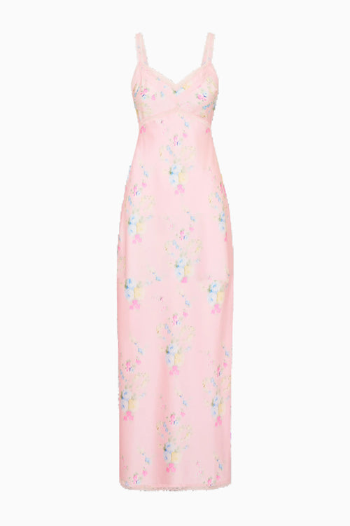 Pink floral dress on a white background
