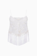 White fringe crop top on a white background