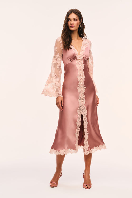 Vittoria Satin and Lace Midi Dress