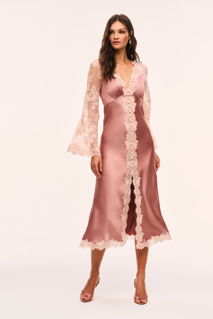 Vittoria Satin and Lace Midi Dress