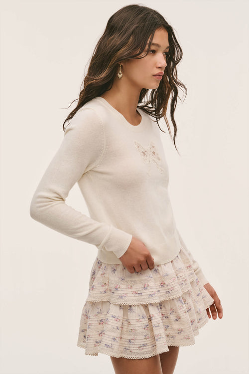 Cream Floral Ruffle Mini Skirt