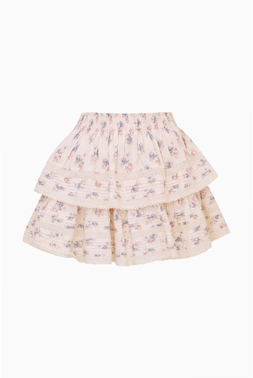 Cream Floral Ruffle Mini Skirt