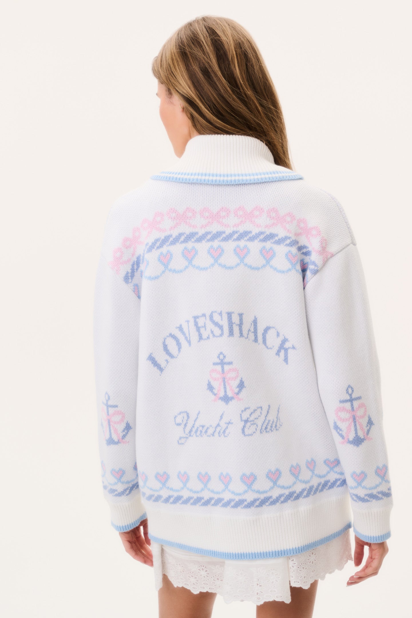 Heart Graphic Oversized V-Neck Long Sleeve Cardigan | LoveShackFancy