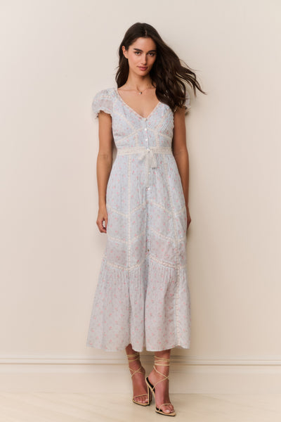 Aurela Floral Cotton Midi Dress Chapparal Blue / 8