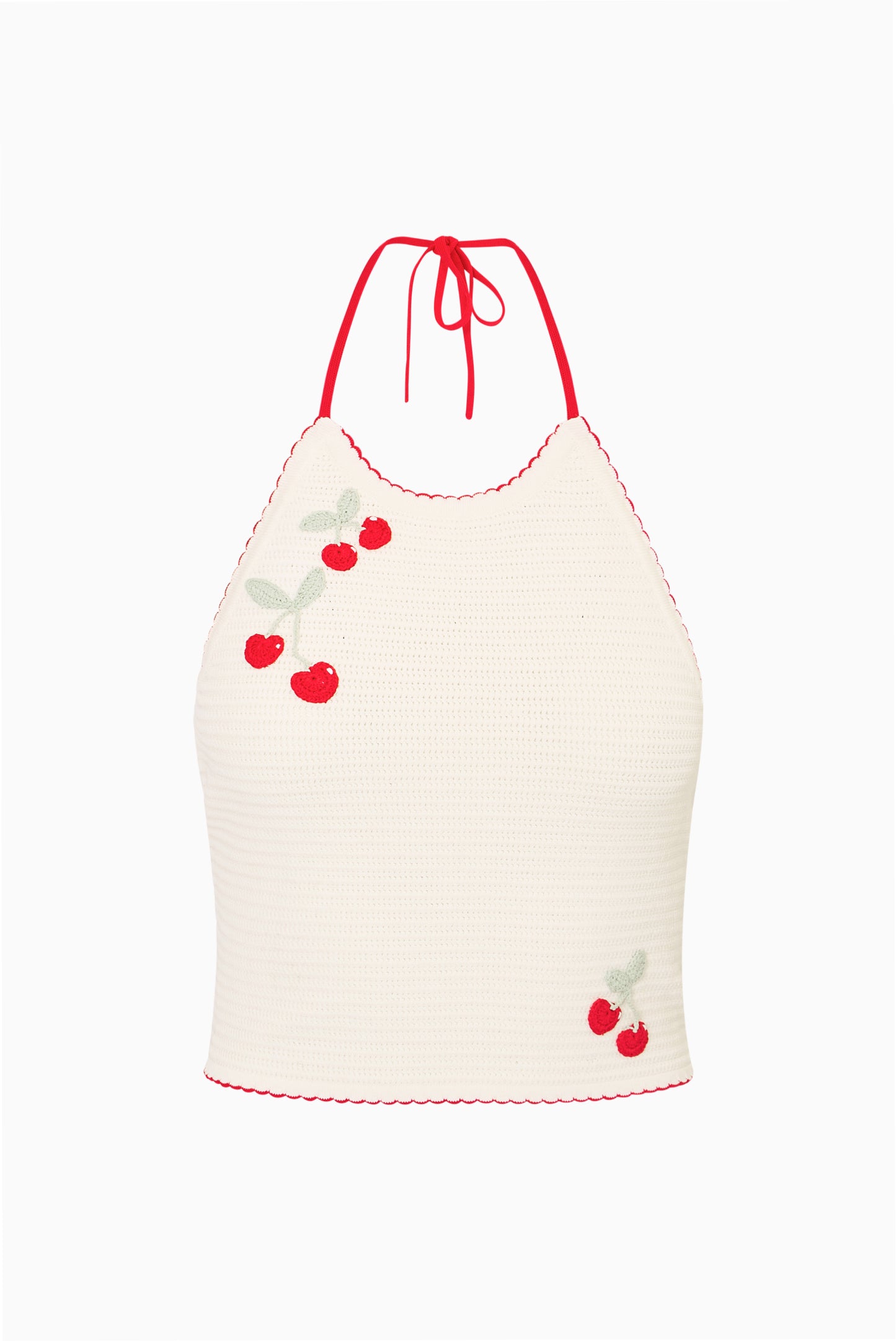 Embroidered Halter Neck Cropped Knit Tank | LoveShackFancy