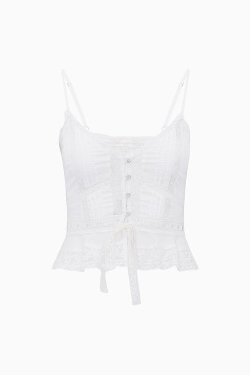 White lace crop top on a light gray background