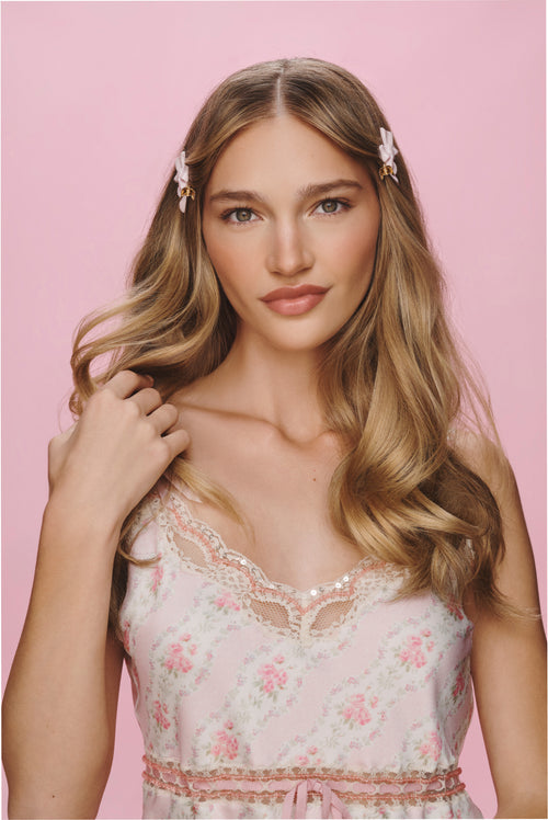 Mane x LoveShackFancy Set of 2 Pink Bow Hair Clips