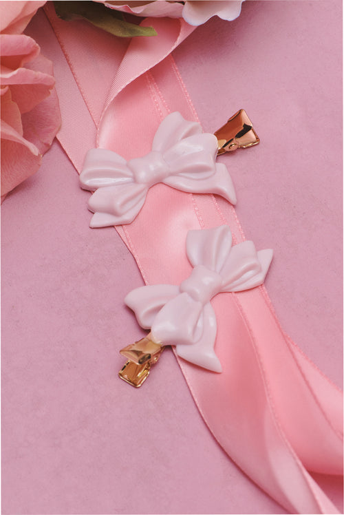 Mane x LoveShackFancy Set of 2 Pink Bow Hair Clips
