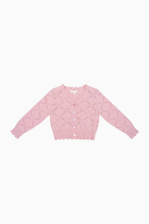 Girls Barlene Cotton Heart Argyle Cardigan
