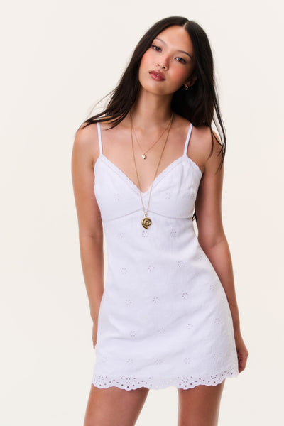 loveshackfancy white mini dress Becklyn Eyelet Linen ROSE DRIFT / 6 Adjustable spaghetti straps Mother of the Bride/Groom Primary color:Gray Black Valiant floral-print linen
