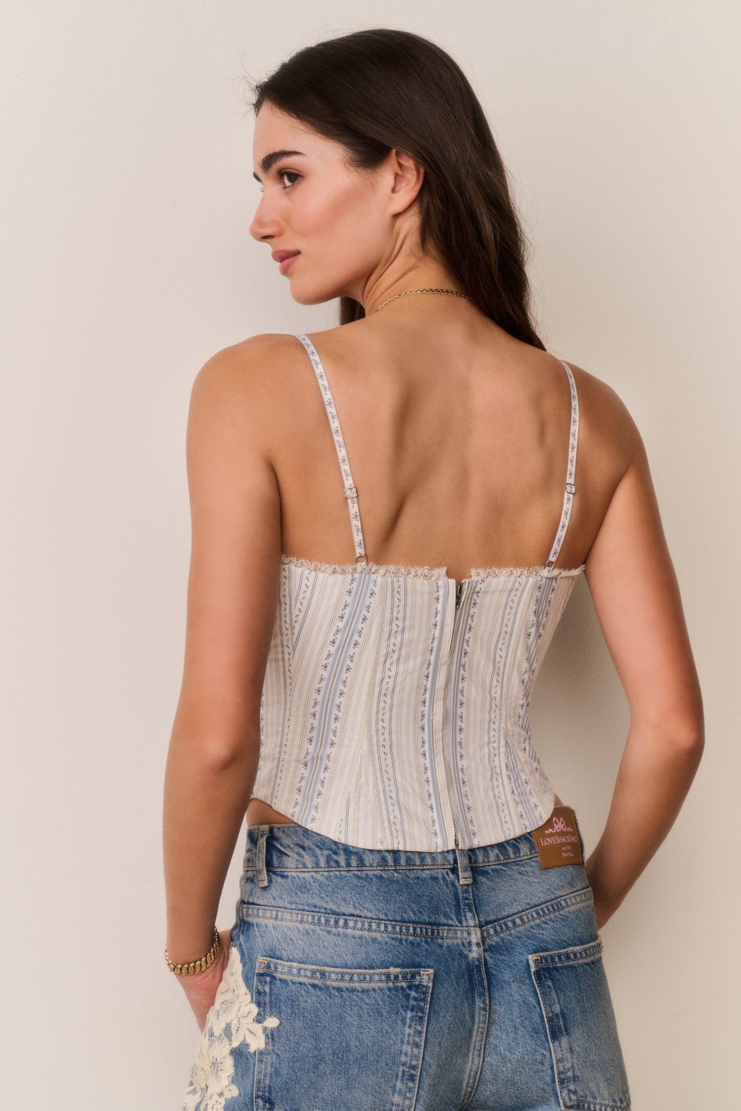 Floral Cotton Lace Cropped Bustier Top | LoveShackFancy