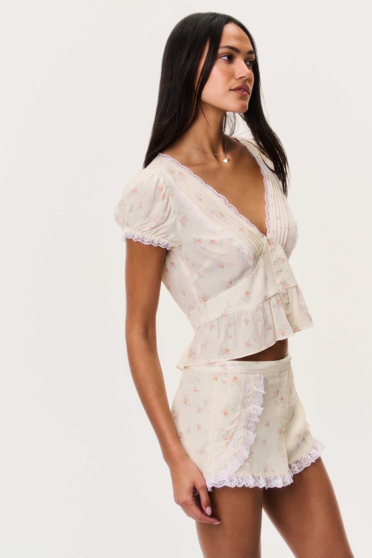 Floral Lace Low Rise Lounge Shorts | LoveShackFancy