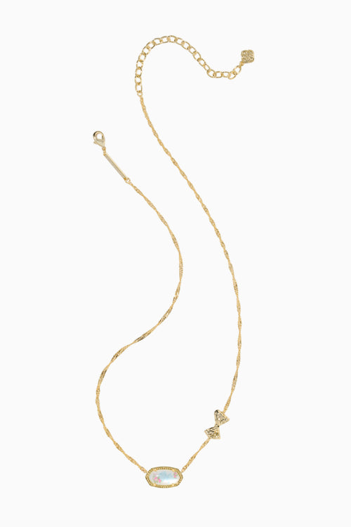 Gold necklace with a floral pendant on a white background