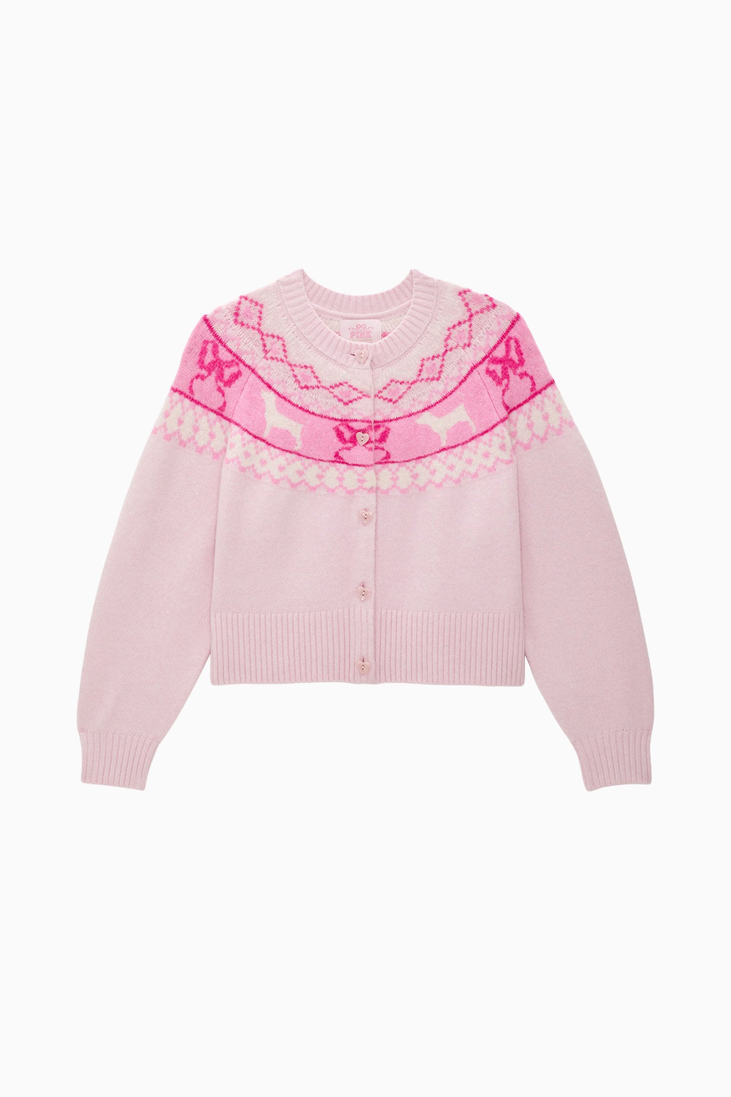 PINK x LoveShackFancy Fairisle Boxy Crew Cardigan Sweater