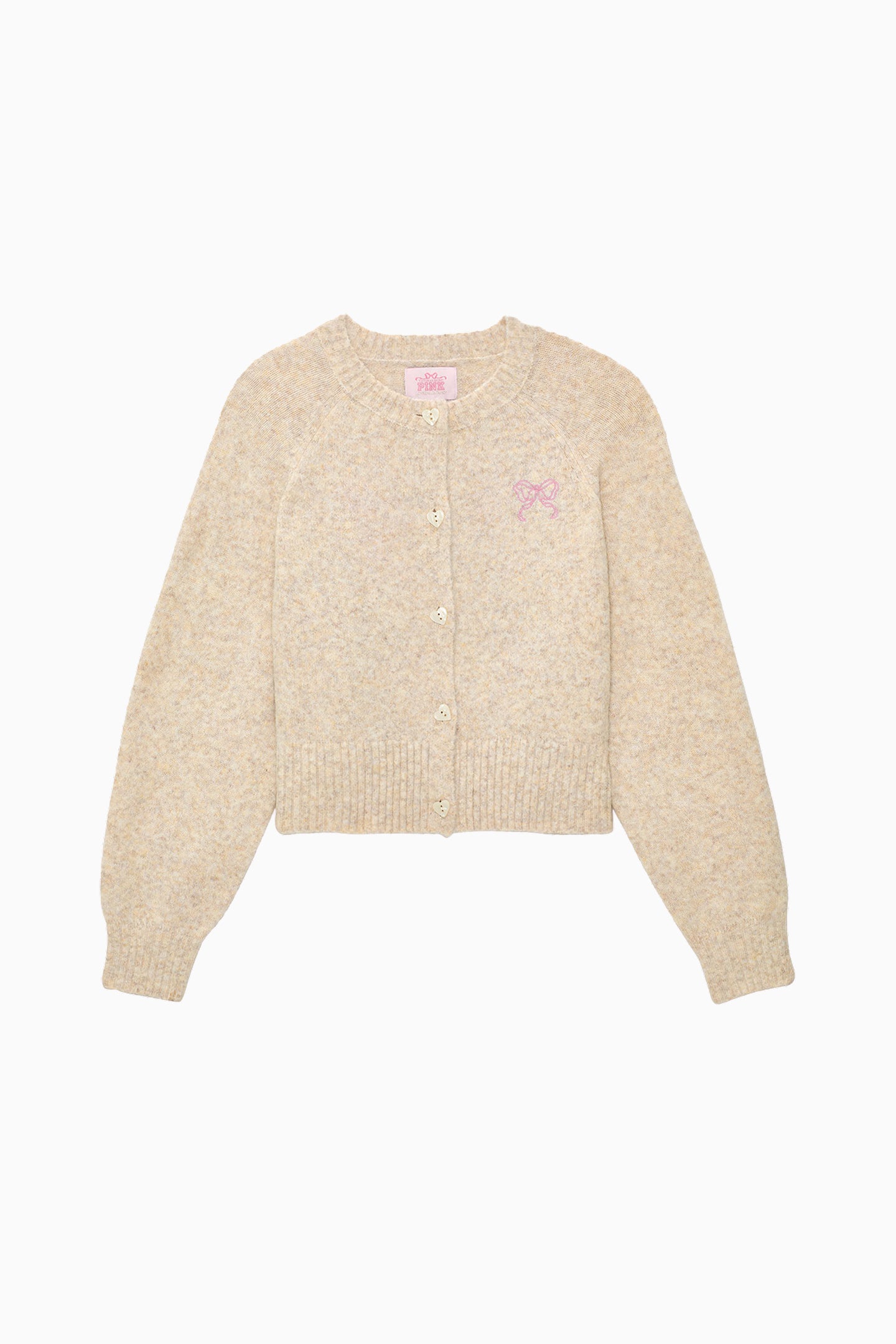 PINK x LoveShackFancy Bow Boxy Crew Cardigan Sweater