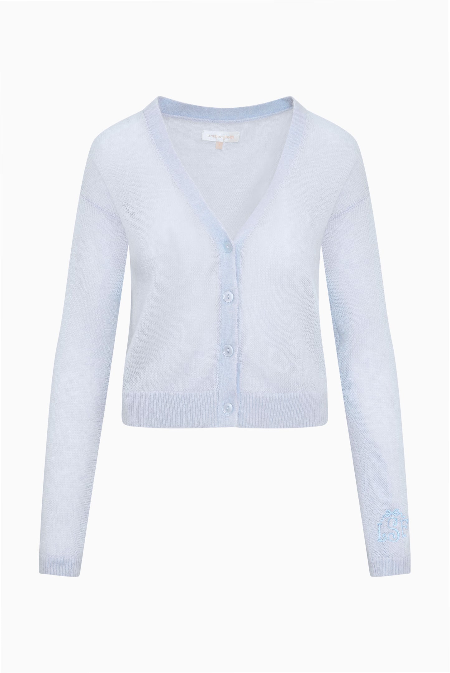 Wool Knit V-Neck Long Sleeve Waist Length Cardigan | LoveShackFancy