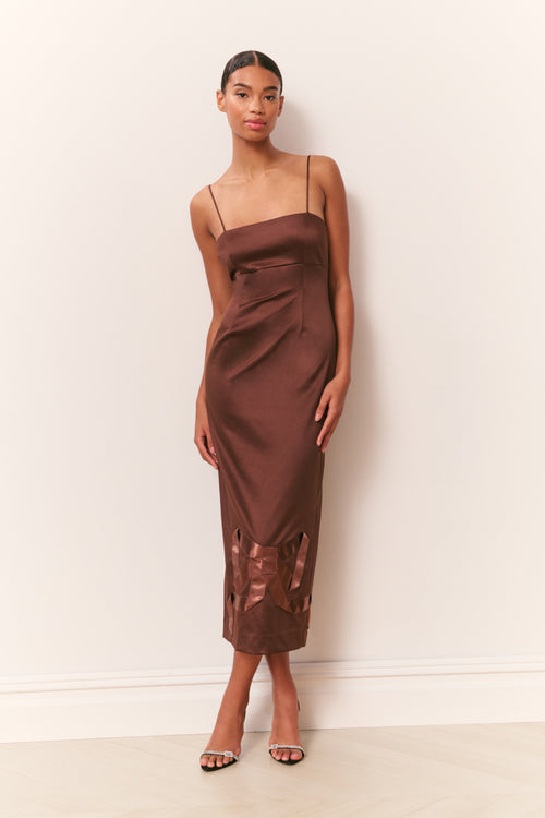 Calise Satin Bow Detail Midi Dress