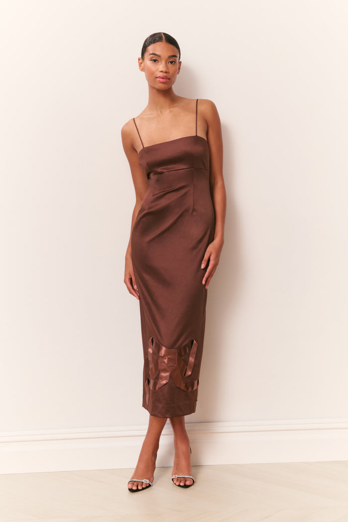 Calise Satin Bow Detail Midi Dress