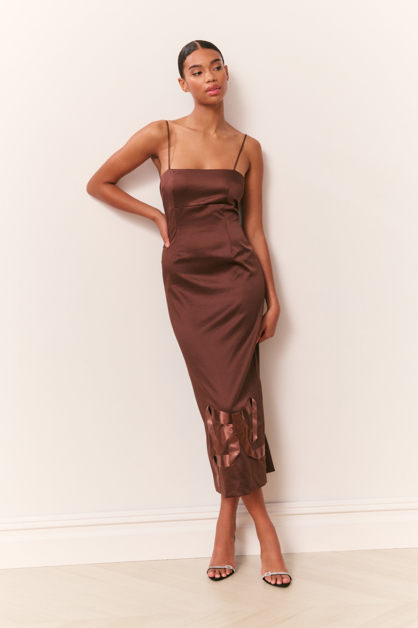 Calise Satin Bow Detail Midi Dress