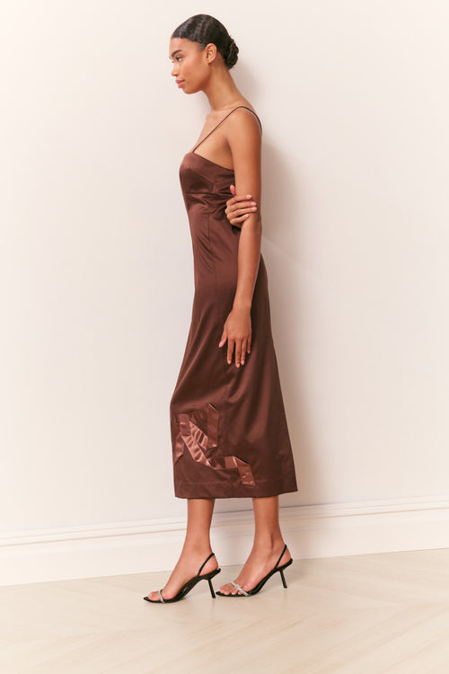 Calise Satin Bow Detail Midi Dress