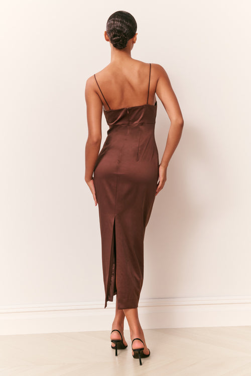 Calise Satin Bow Detail Midi Dress