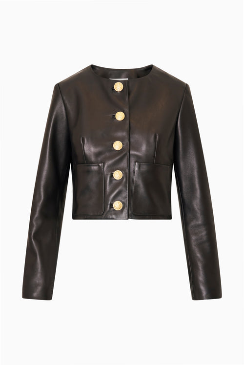 Carlatta Collarless Leather Jacket