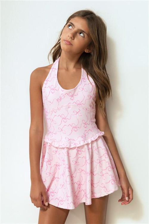 Girls Carmon Bow Print Active Dress