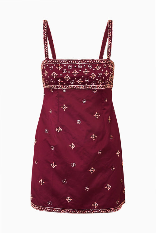 Casslouie Rhinestone Satin Mini Dress