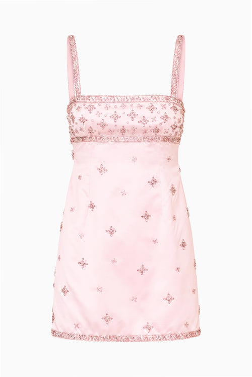 Casslouie Rhinestone Satin Mini Dress