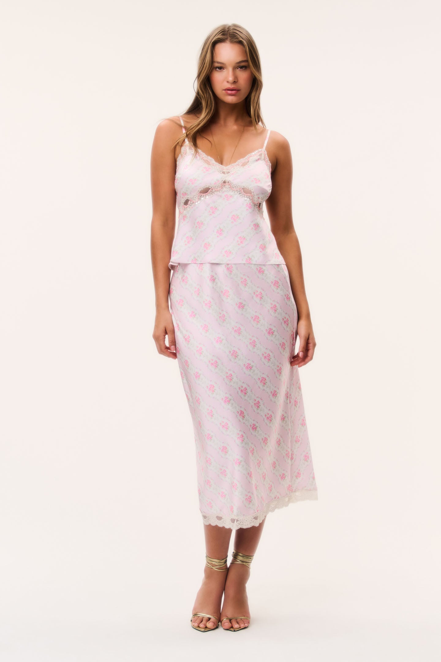Floral Print Lace Scallop Hem Midi Slip Skirt | LoveShackFancy