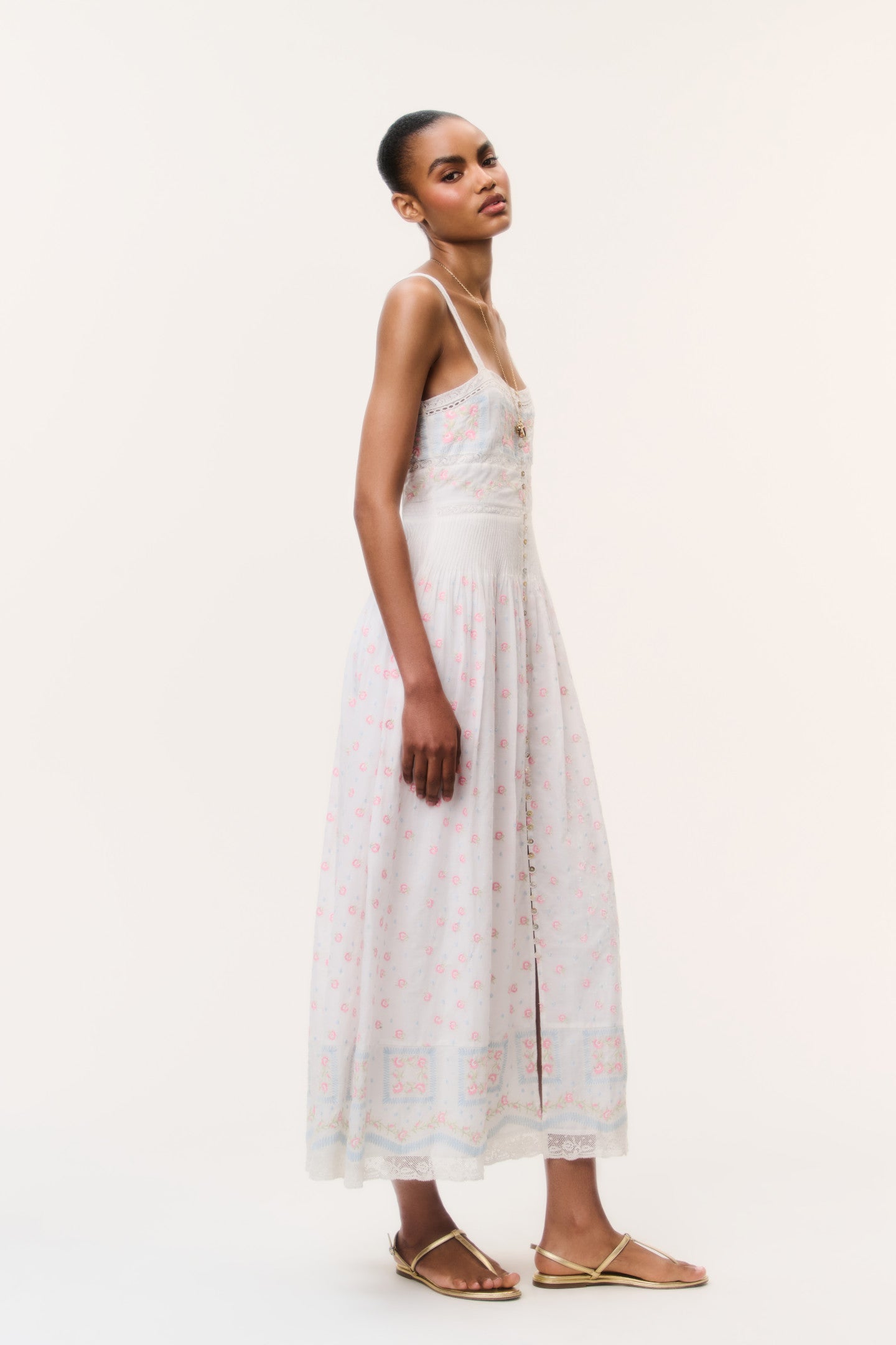 Floral Embroidery Lace Sleeveless Midi Dress | LoveShackFancy