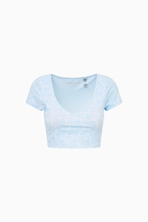 Light blue crop top on a white background