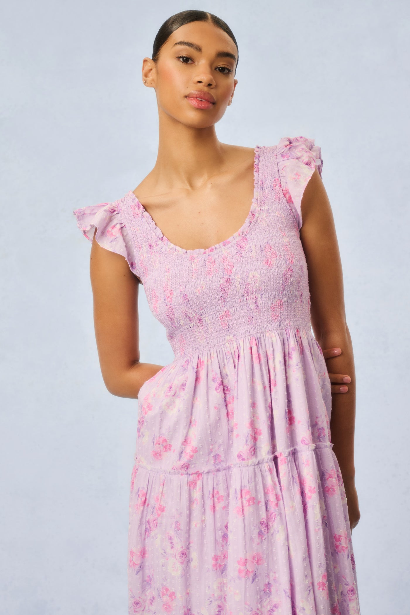 Chessie Fragrance Print Cotton Maxi Dress - WHISPER BLUE