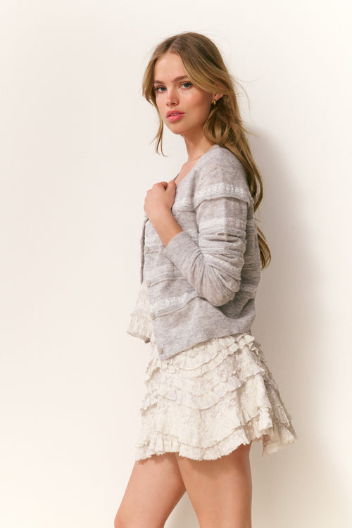 Claralise Alpaca-Blend Lace Stripe Cardigan