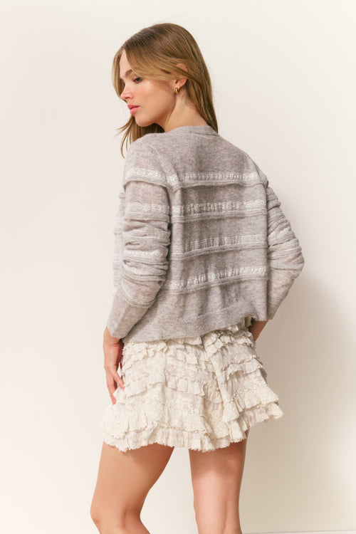 Claralise Alpaca-Blend Lace Stripe Cardigan