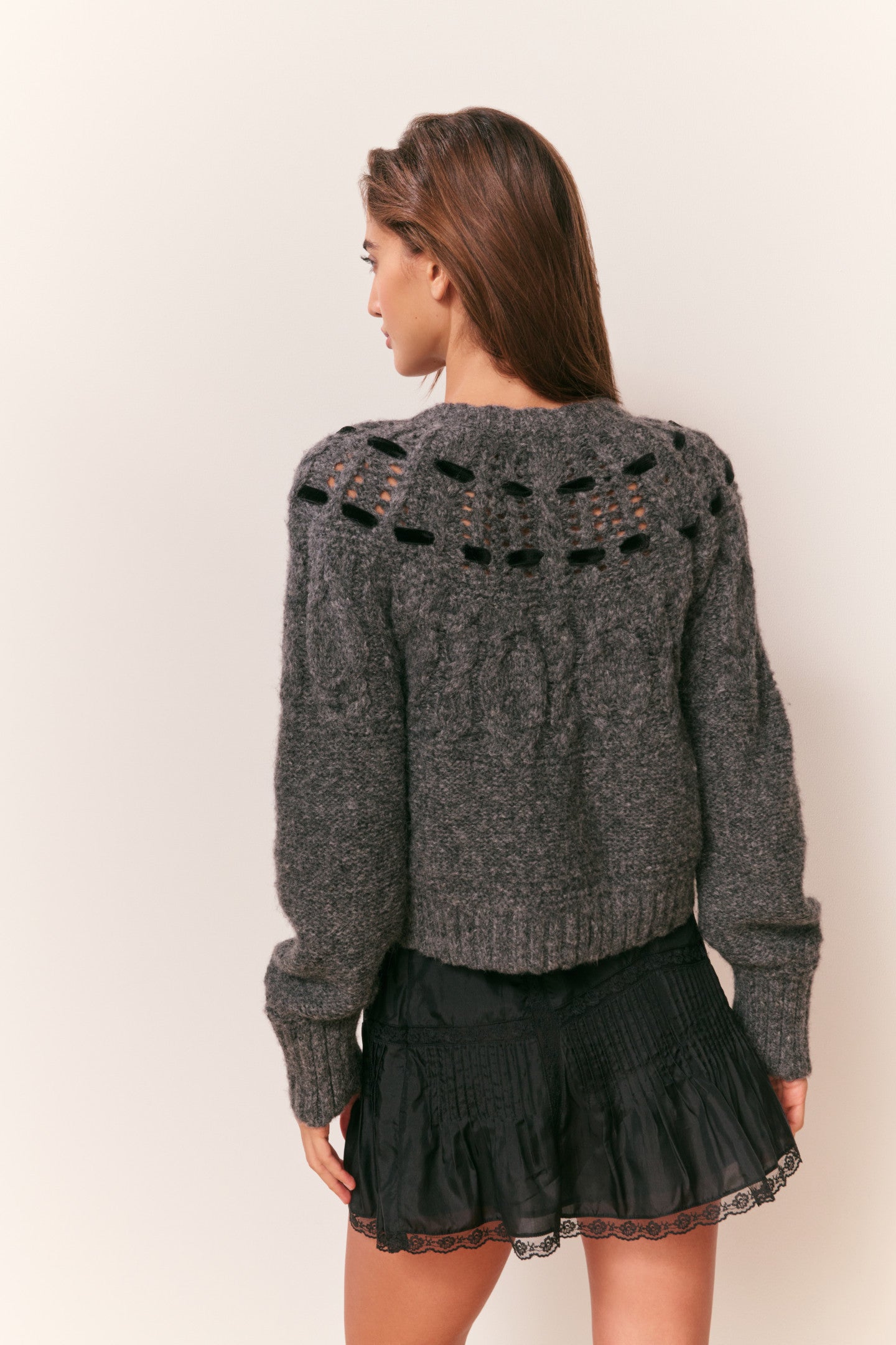 Clementian Alpaca-Blend Ribbon Cardigan - Dark Grey Melange