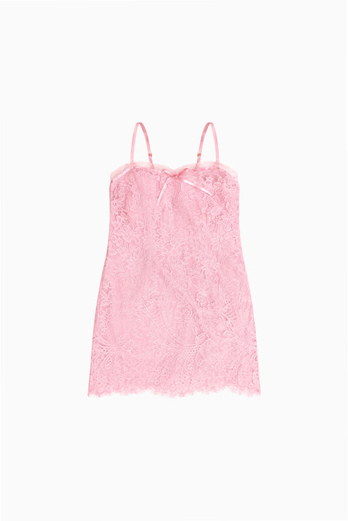 Tween lace slip dress with spaghetti straps, light pink floral texture