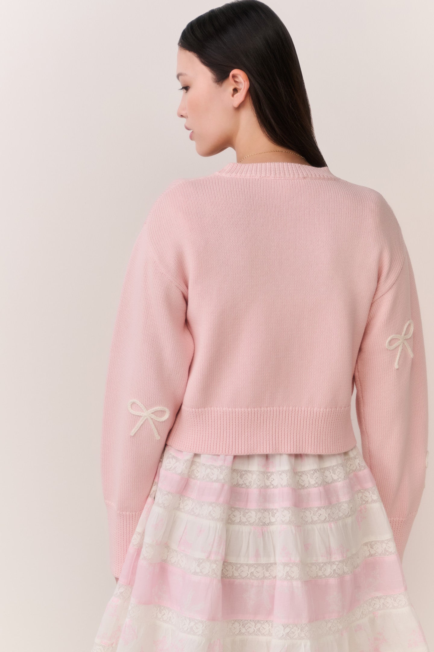 Cropped Cotton Embroidery Long Sleeve V-Neck Cardigan | LoveShackFancy