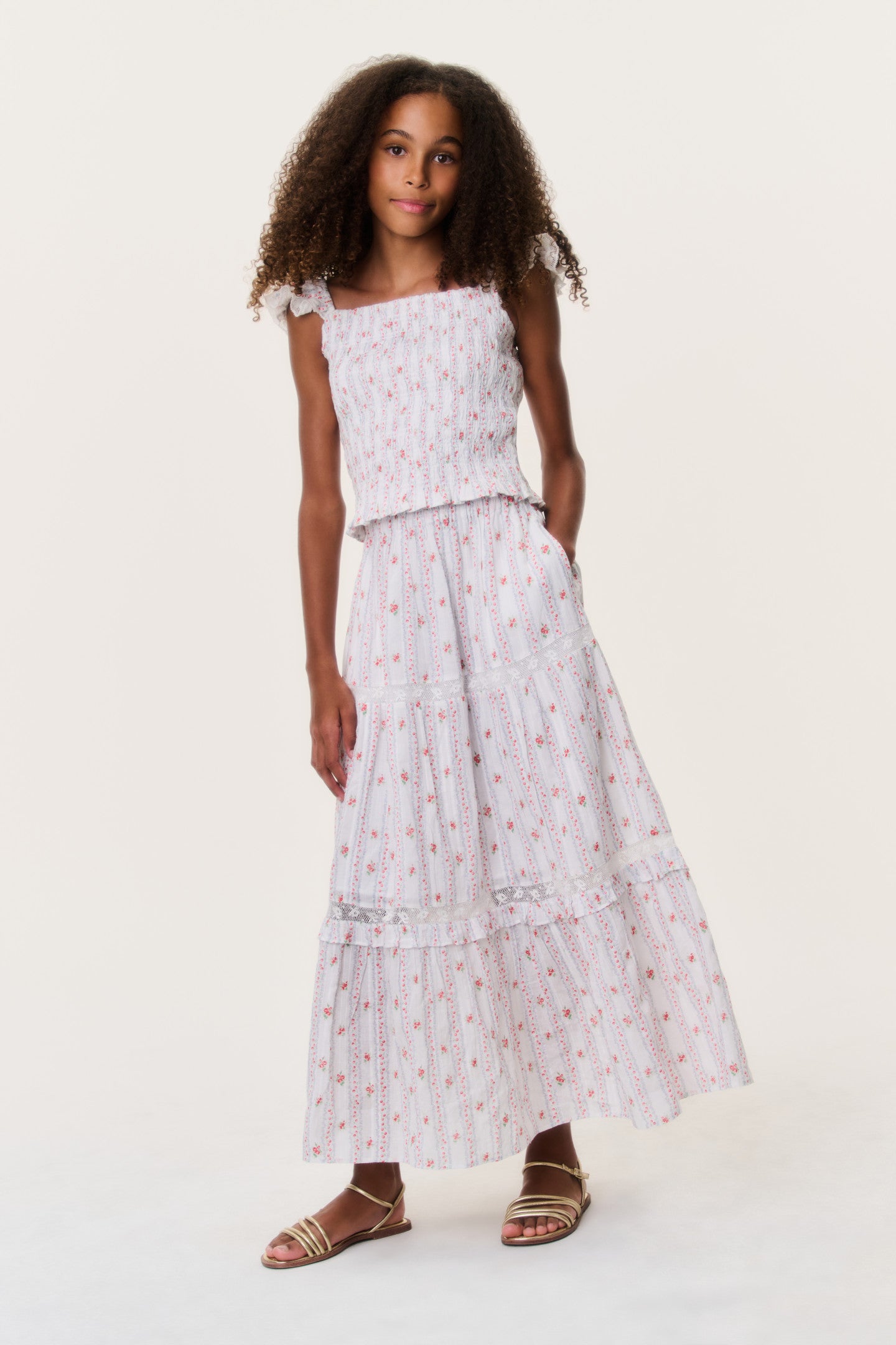 Floral Lace Tiered Ruffle Midi Skirt | LoveShackFancy