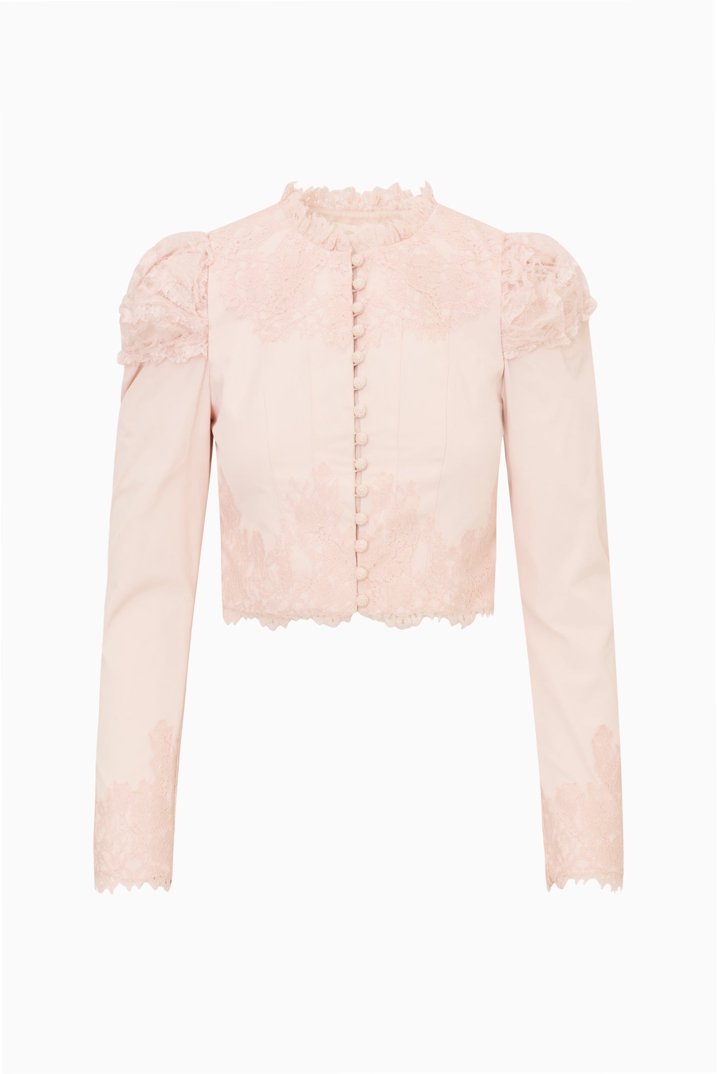 トップス FRILL LACY JERSEY BLOUSON Cropped Lace Ruffle Long Sleeve Jacket | LoveShackFancy