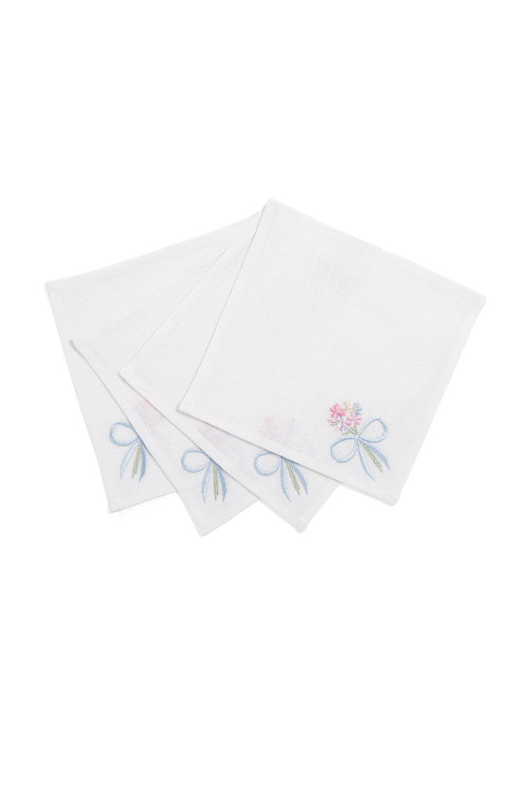 Bow Cocktail Napkins Set 4 SUMMER BLUES