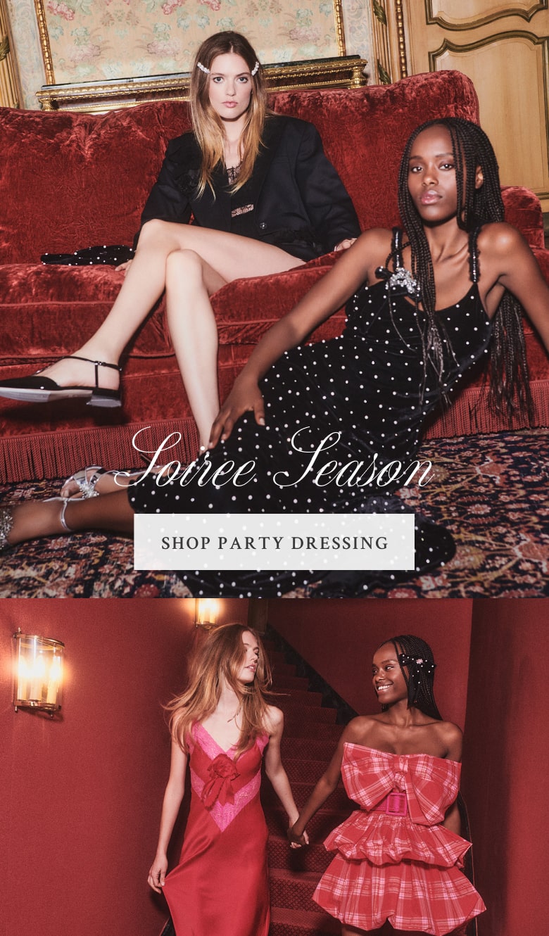 Models wearing gowns and mini dresses from our party dressing collection. Shop party dressing.