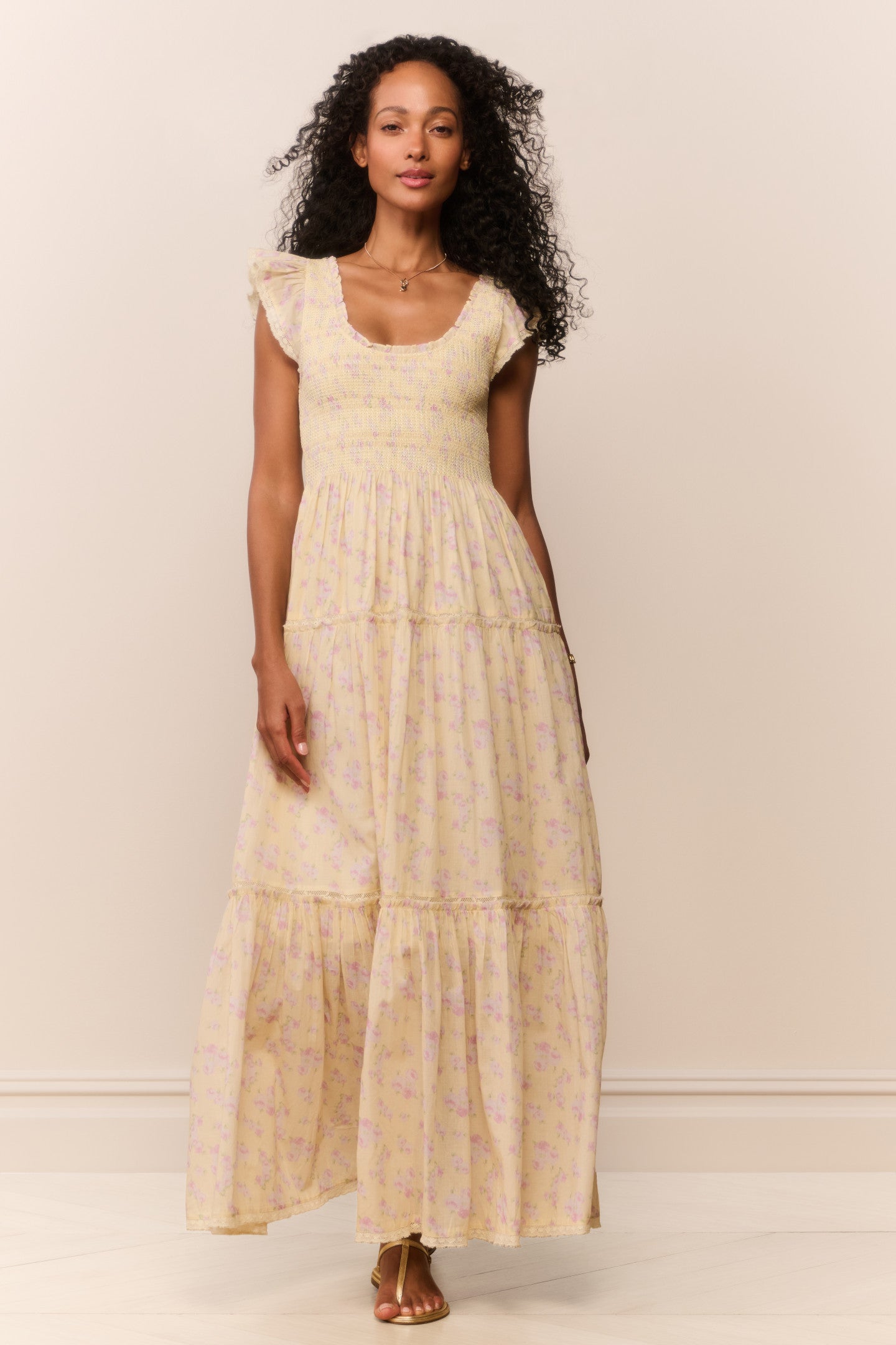 Floral Smocked Ruffle Short Sleeve Maxi Dress | LoveShackFancy
