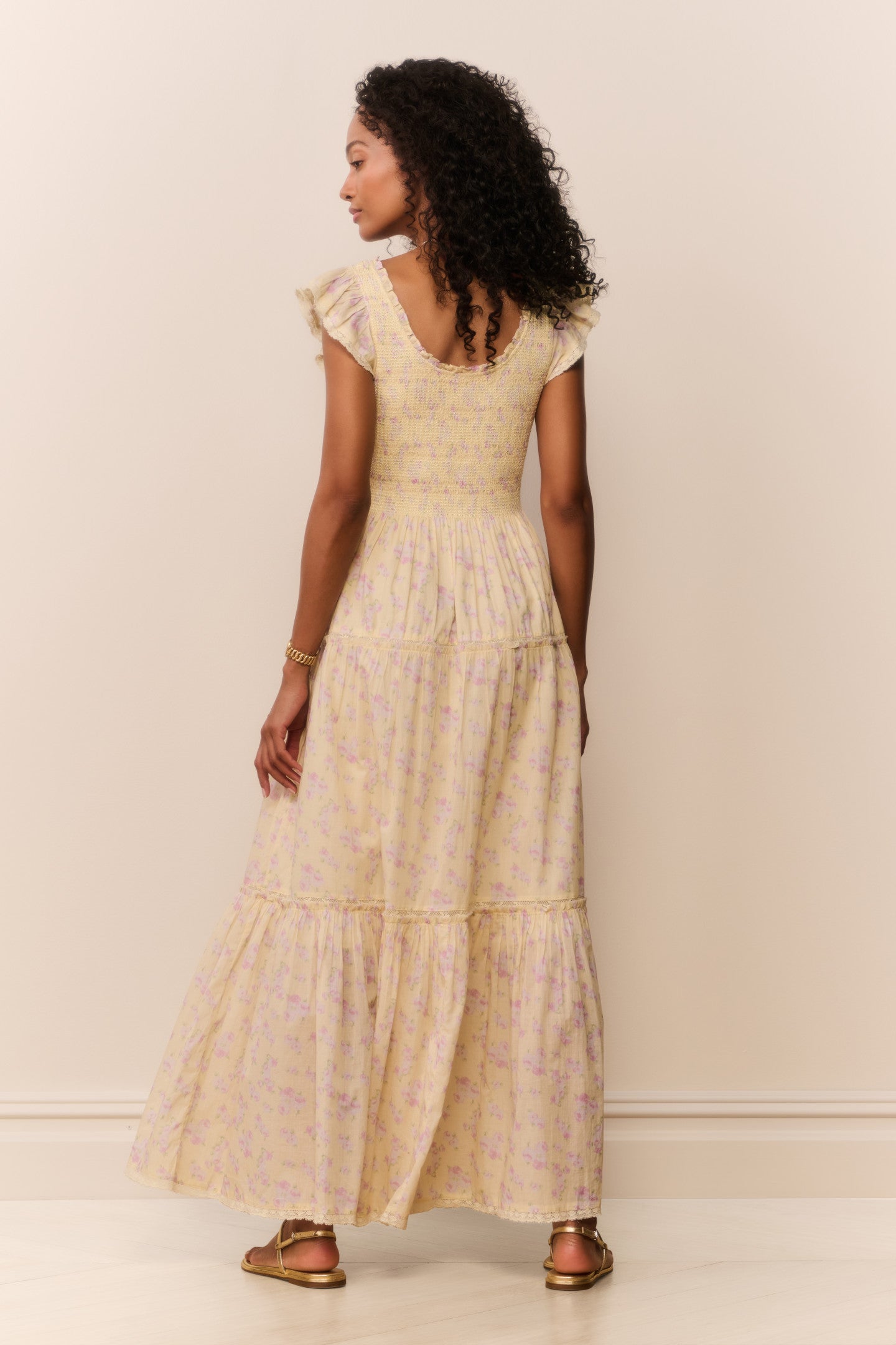 Floral Smocked Ruffle Short Sleeve Maxi Dress | LoveShackFancy